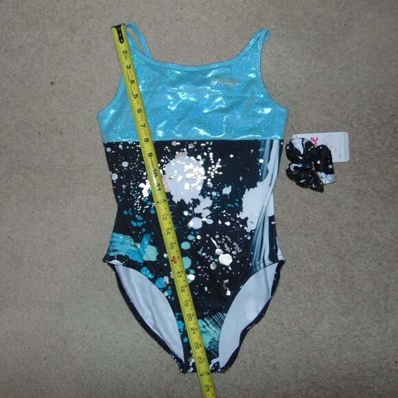 Justice Turquoise Black White Splotches Leotard NWT XL(16-18) - Picture 7 of 8